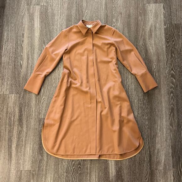 COS Wool Blend A-Line Shirt Dress Rust Brown High-Low Hem Long Sleeve Minimalist - Picture 6 of 16
